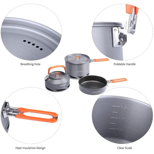 Fire-Maple Feast Heat Exchanger Set | Compact Camping Cookware Kit | Nested Design | Contain with a Pot, Kettle and Non-Stick Frypan | Ideal for Fishing, Picnic and Camp use