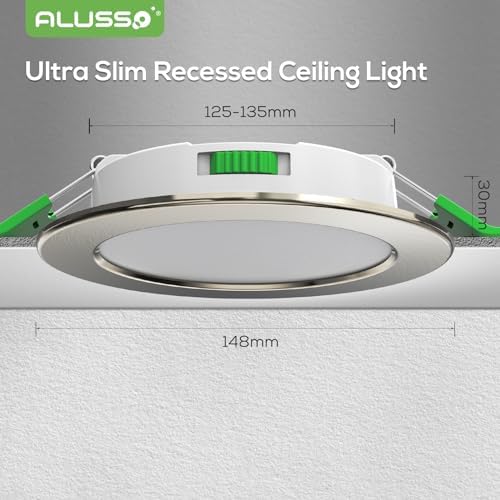ALUSSO LED Recessed Ceiling Spot Lights Dimmable, 10W IP44 Ultra Slim Downlights 230V 800LM, Warm White 3000K Neutral White 4000K Cool White 6500K Adjustable Lights for Living Room Bathroom, 6 Pack