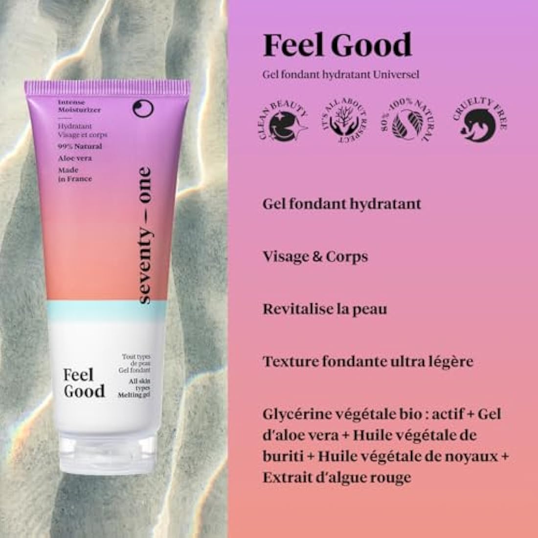 SeventyOne Percent | Feel Good | Moisturising Melting Gel for Face and Body | Soothes & Moisturises | Instant Freshness | With Aloe Vera | 100% Natural & Vegan | Made in France | 200 ml