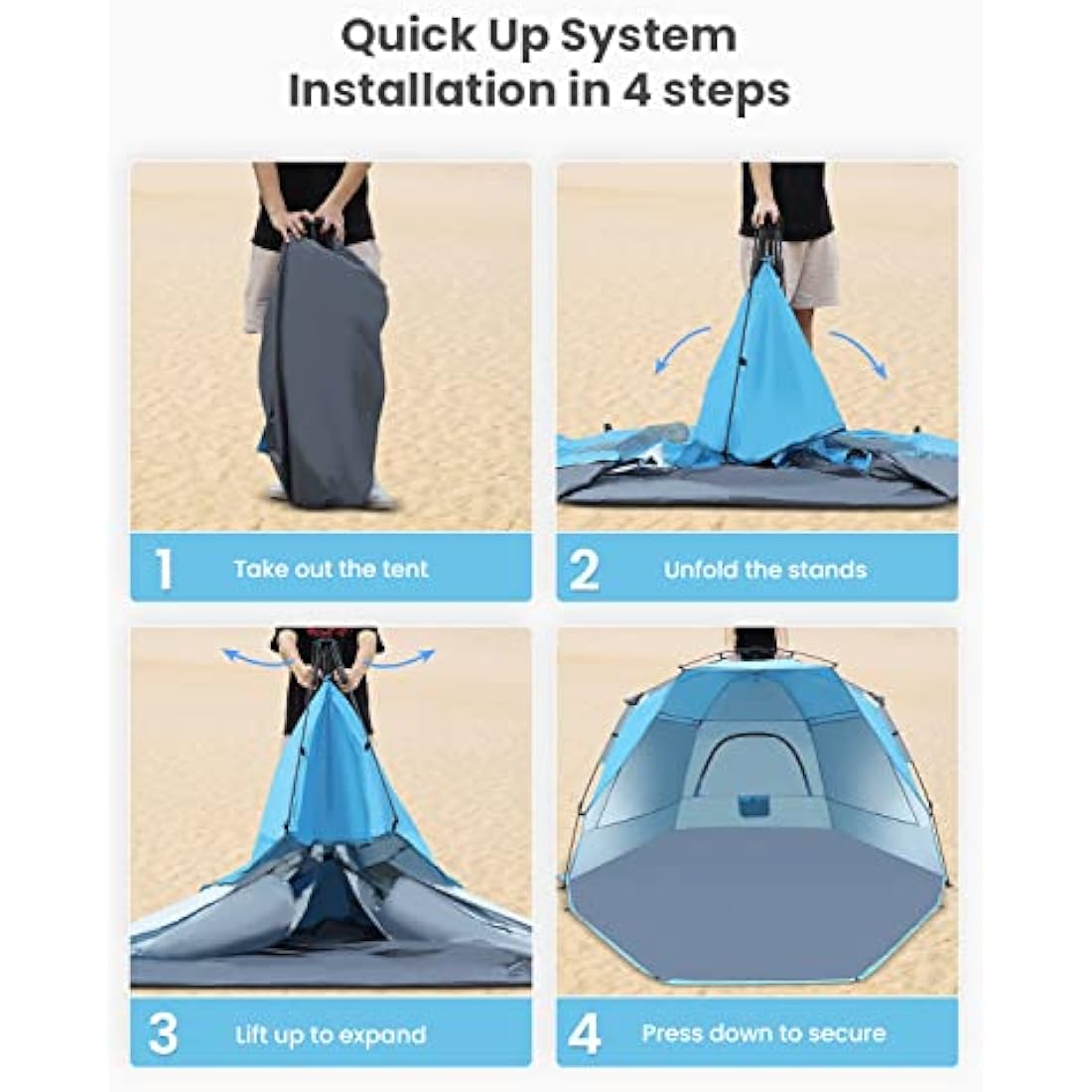 Glymnis Pop Up Beach Tent Large for 4-6 Person, Instant Pop Up Automatic Beach Tent UV Protection Sun Shelter, Easy Setup Umbrella Tent for Family Picnic