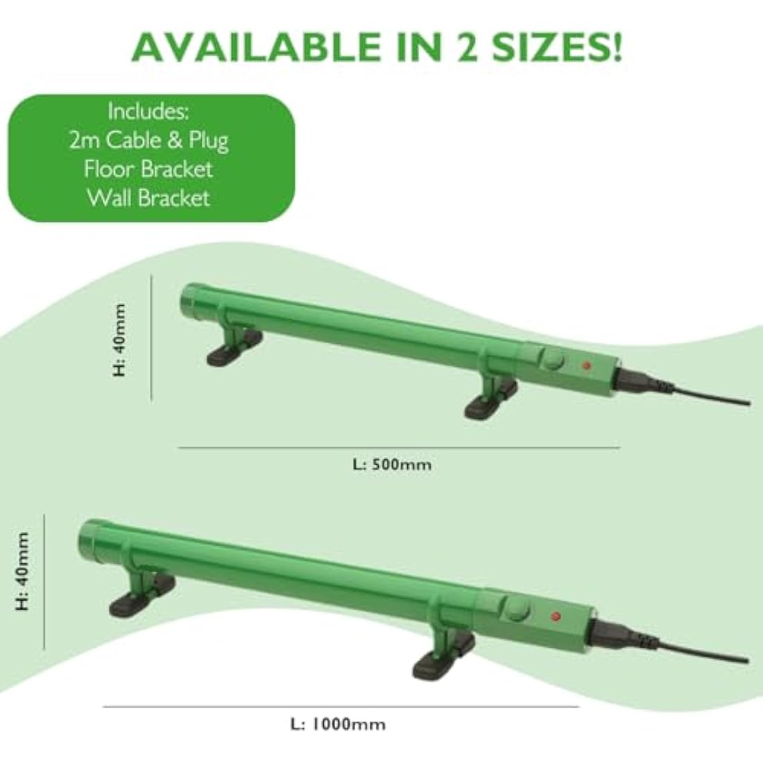 Hylite Ecoheater Greenhouse & Shed Tube Heater with Thermostat Green 500mm 55W