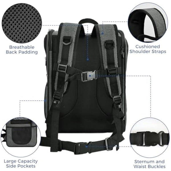 Apollo Walker Pet Carrier Backpack for Large/Small Cats and Dogs, Puppies, Safety Features and Cushion Back Support | for Travel, Hiking, Outdoor Use (Gray)