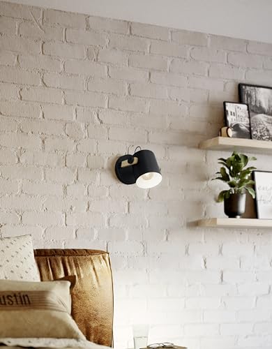 Eglo Infoor Wall Light Hornwood, Vintage Wall lamp in Industrial Design, Retro Lighting Made of Steel and Wood, Colour Black, Cream, Brown, Socket