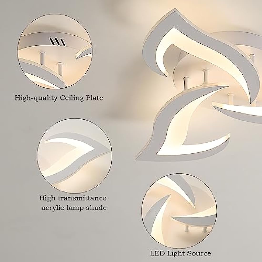 Dorlink LED Ceiling Light, 36W 3240LM Modern Design Ceiling Lighting, 3 Lights Living Room Ceiling Light Acrylic White Flower Fittings Ceilings for Bedroom, Kitchen, Dining Room 3000K Warm White