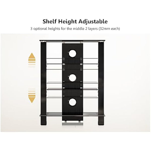 FITUEYES Hifi Stand 4 Tiers Glass TV Stand HIFI Rack Stand Cabinet with Cable Management