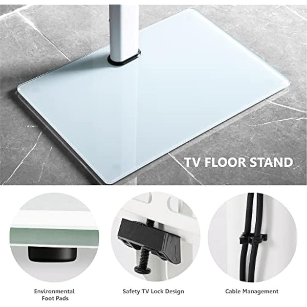 FITUEYES White TV Floor Stand for 32 to 60 inch TVs, Floor Standing TV Stand with Swivel Bracket, Height Adjustable, Holds 30kgs, Max VESA 600x400mm