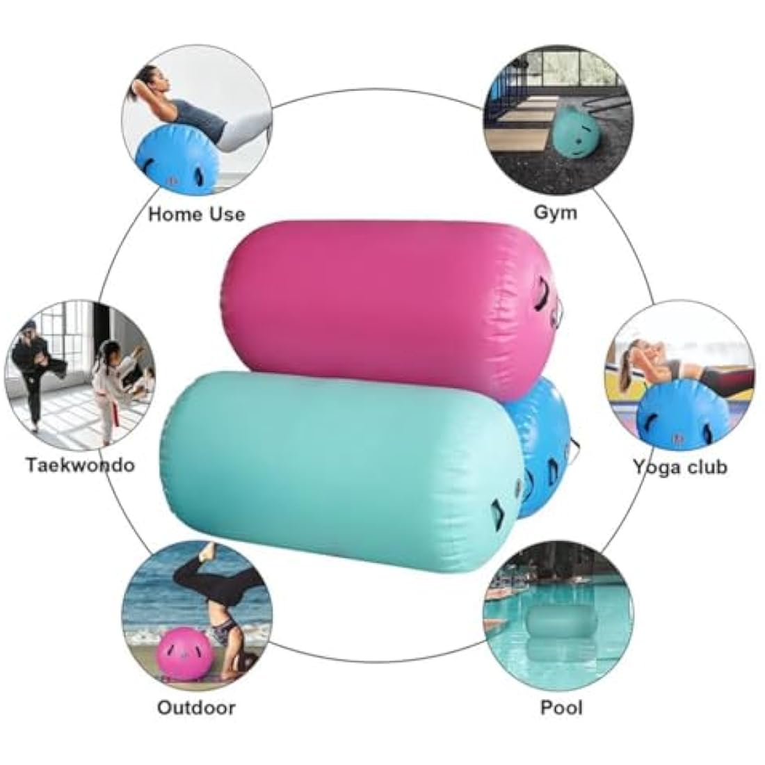 Air Roller Gymnastics Barrel Tumbling Mat Inflatable 60/75/90 CM Air Spot Tumble Track Mat Backbend Trainer with Electric Air Pump for Training/Yoga/Backflip/Home Use
