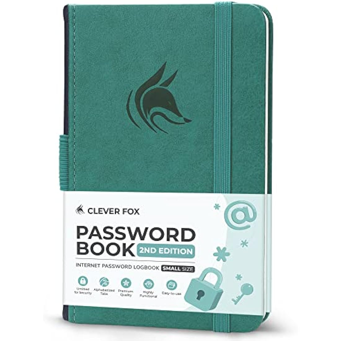 Clever Fox Password Book 2nd Edition Small – Pocket Password Keeper with Laminated Alphabetical Tabs – Internet Address Notebook & Login Details Organizer Journal – 8.9x14.2cm (Aquamarine)