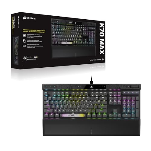 CORSAIR K70 MAX RGB Magnetic Mechanical Wired Gaming Keyboard – MGX Adjustable Switches, Simultaneous SOCD and Rapid Trigger, PBT Double-Shot Keycaps, Sound Dampening, 8000Hz Polling, QWERTY UK, Black