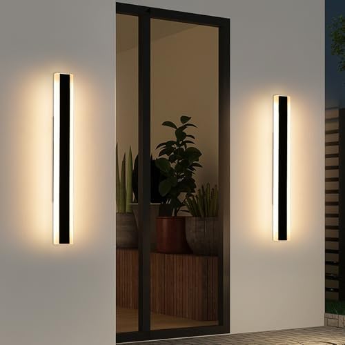 Mikeru 80cm Outdoor Wall Light, 2 Pack 3000k Warm White Modern Long Wall Light, IP65 Waterproof Outdoor Porch Wall Sconce, Acrylic Outside Wall Sconce for Garden, Garage, Patio, Balcony