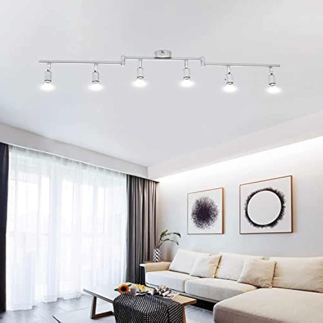 HURYEE Kitchen Lights, 6-Light Ceiling Lighting Kits, Swivelling Ceiling Spotlight for Bedroom, Kitchen and Living Room(GU10 LED Bulbs not Included) (Brush Nickel), TLK6head