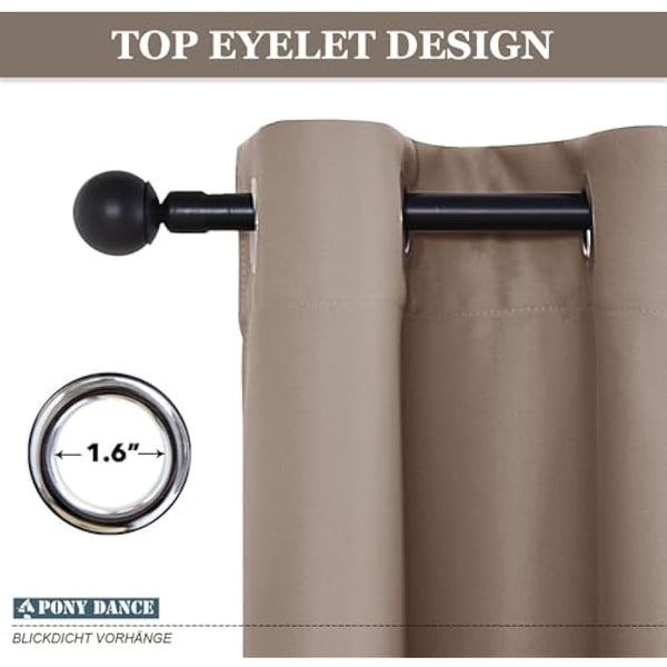 PONY DANCE Blackout Thermal Window Curtain - Thermal Insulated Solid Curtain 2 Panels, Soundproof Window Treatment Drapes for Bedroom, Office, Caravan, Apartment, 46x54 inch, 2 Panels, Light Putty