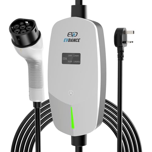 EVDANCE EV Charging Cable for Electric and Hybrid Vehicles, 6 Metres, Mode 2, 3 Pin UK Plug to Type 2 Car Charger
