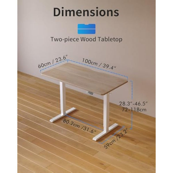 FEZIBO Height Adjustable Electric Standing Desk with digital display controller, 100 * 60cm Stand up Table, Sit Stand Home Office Desk with Splice Board, Maple Top