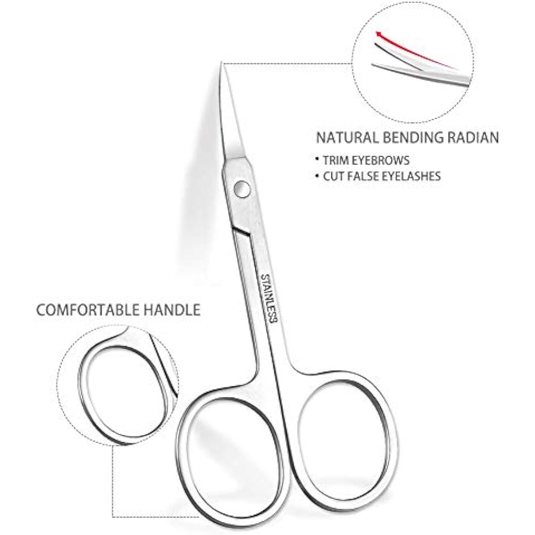 Eyebrow Scissors and Three Eyebrow Brushs,Nose Beard Trimming Scissors Eyelash with Curved Craft Stainless Steel Scissors