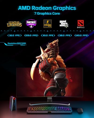 Mini Gaming PC AMD Ryzen 7 Pro 5875U(up to 4.50Ghz), 32GB DDR4(Dual Channel) 512GB NVMe SSD Mini Computers, 4K-Triple-Screen/WiFi6/BT5.2/RGB Lights/3 Modes Mini Desktop Pc for Gamer