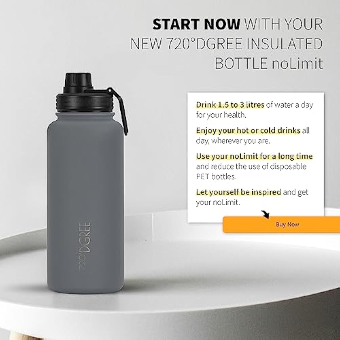 720°DGREE Vaccum Insulated Water Bottle + Infuser “noLimit“ - 950ml - Leakproof, BPA-Free, Thermo Stainless Steel Flask - Carbonated Drinks, Sports, School, Travel, Hiking, Outdoor +Sports-Cap