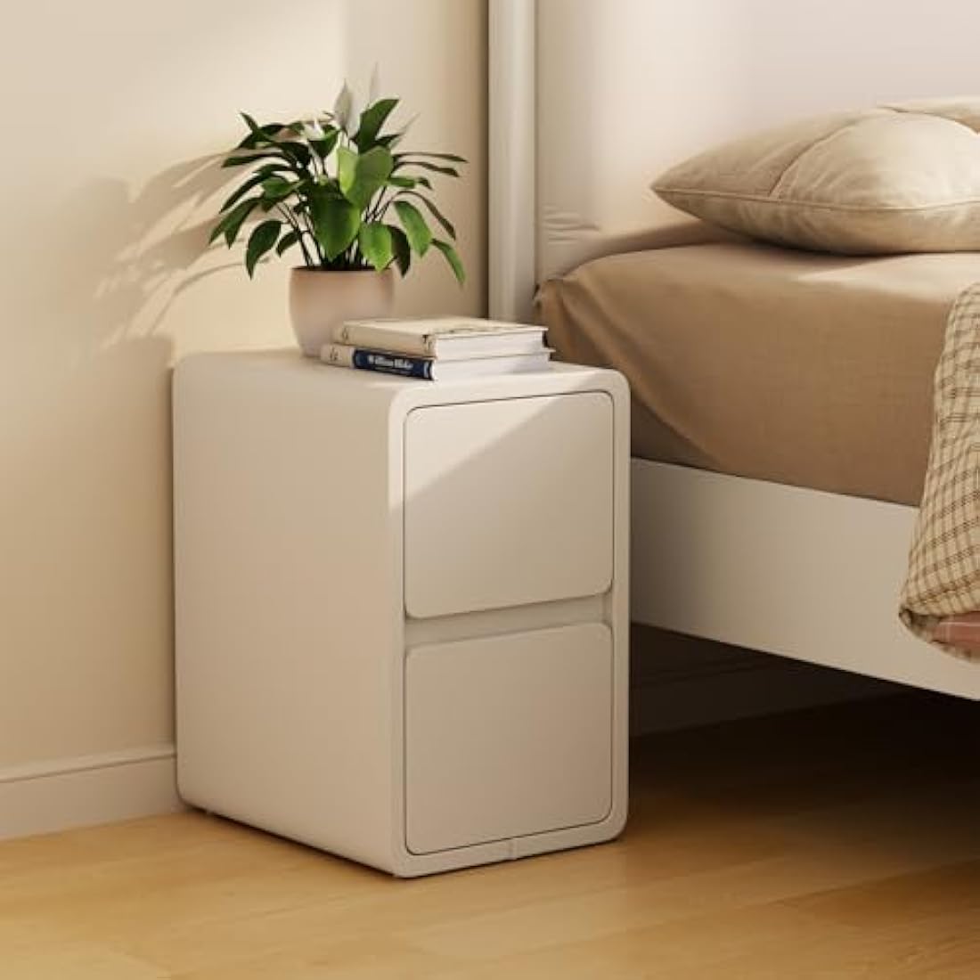 AQIMUELE Small Bedside Table, Narrow Bedside Cabinet with Drawers，Pre-assembled Slim Bedside Table with Leather Surface for Bedroom, 30cm (White)