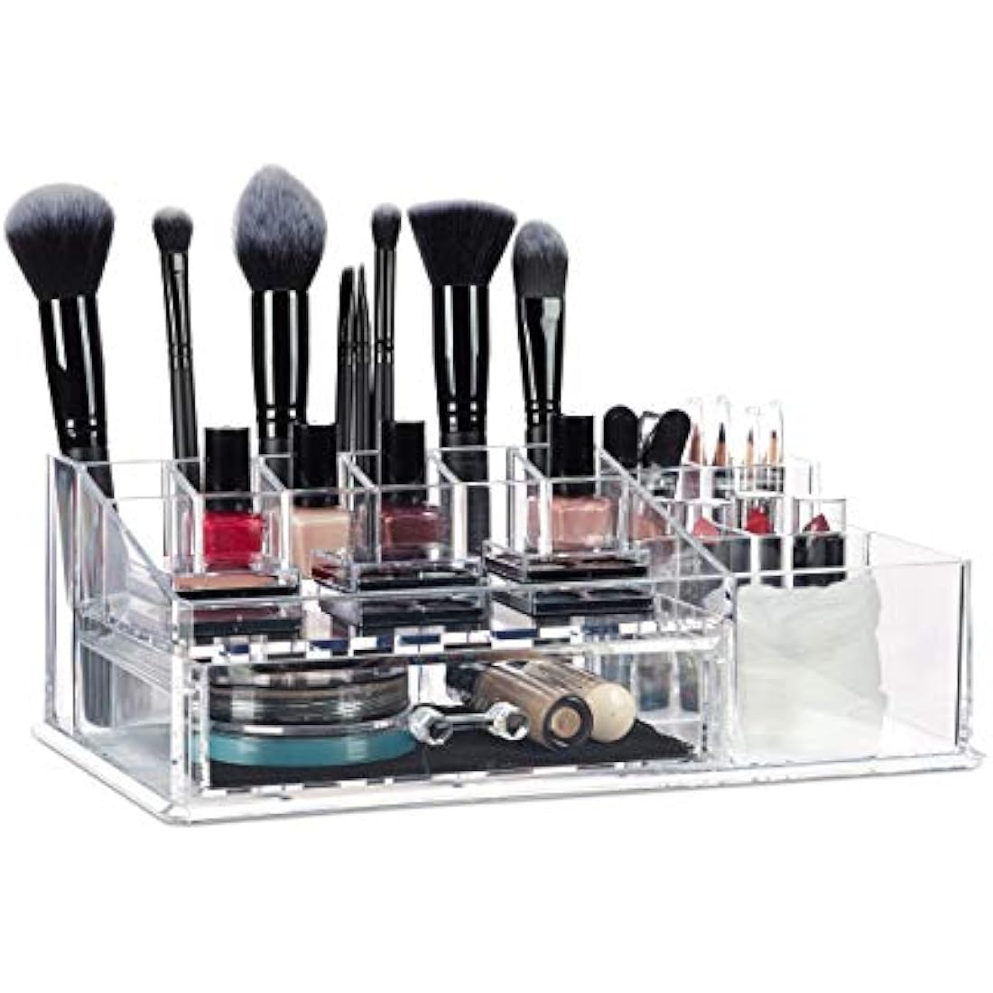 Relaxdays Makeup Organiser with Drawer, Acrylic Storage Box for Cosmetics and Jewellery, Lipstick Holder, Transparent