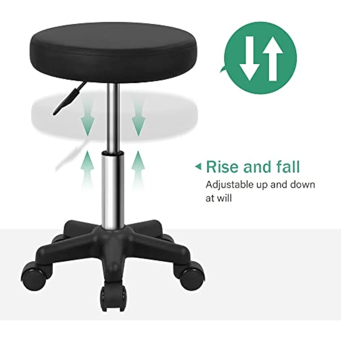FURWOO Round Rolling Stool with Wheels Height Adjustable Spa Stool for Salon Massage Home Kitchen Black