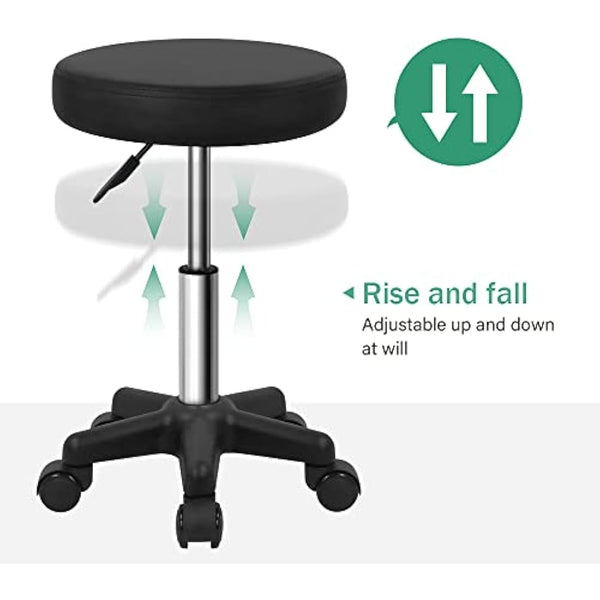 FURWOO Round Rolling Stool with Wheels Height Adjustable Spa Stool for Salon Massage Home Kitchen Black