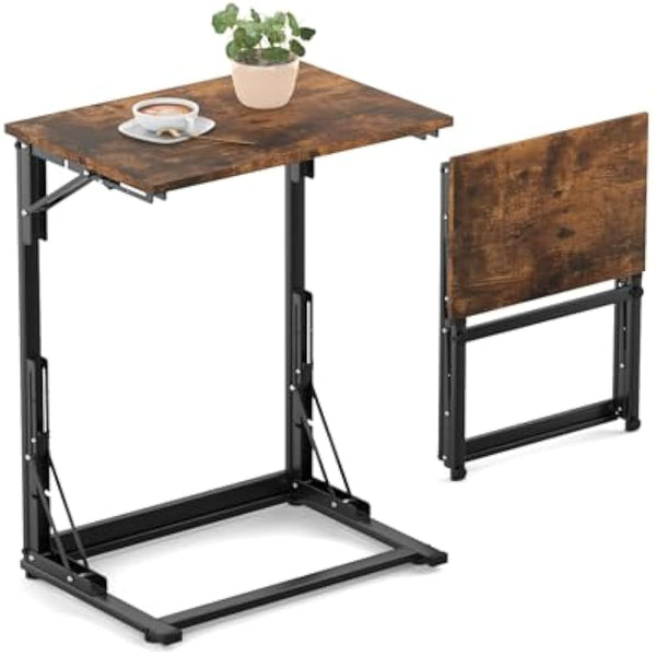 MOXYOY C-Shaped Side Table,Foldable Laptop Table,Sturdy Steel Frame Base Support,Easy to Assemble,Suitable for Living Room,Bedroom,Bathroom,Balcony