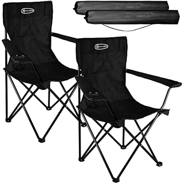 ACTIVE FOREVER Folding Camping Chairs Set of 2, Outdoor Portable Garden Folding Camp Chair with Cup Holder, Comfortable Beach Chair for Camping, Fishing, Parties, Barbecue - Black