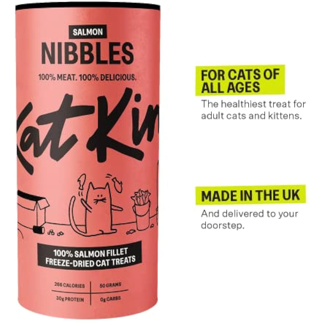 KatKin Salmon Nibbles (Pack of 4): 100% Salmon Fillet Freeze-Dried Cat Treats 50g – Delicious Fresh Salmon; Freeze-Dried to Protect Nutrition; Made in the UK for Cats and Kittens