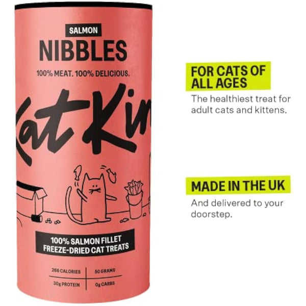 KatKin Salmon Nibbles (Pack of 4): 100% Salmon Fillet Freeze-Dried Cat Treats 50g – Delicious Fresh Salmon; Freeze-Dried to Protect Nutrition; Made in the UK for Cats and Kittens