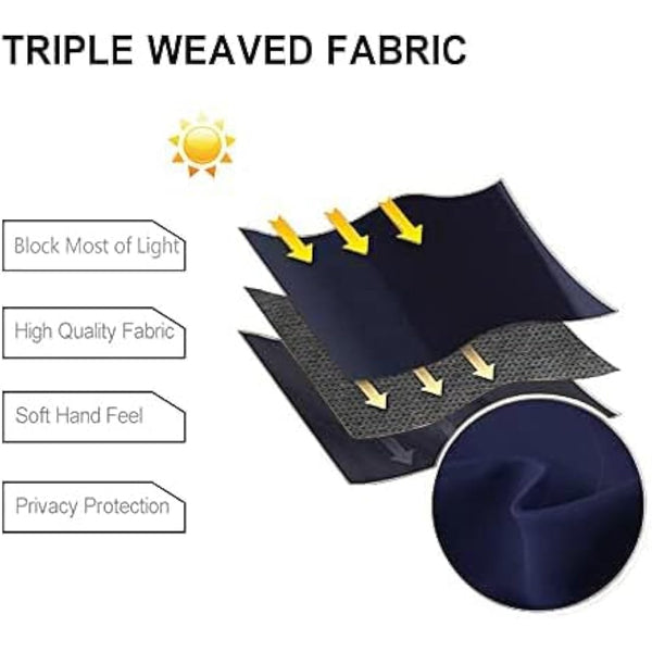 DWCN Navy Blue Blackout Curtains with Tiebacks for Bedroom Thermal Insulated Solid Eyelet Curtains for Living Room,2 Panels,66" Wide x 72" Drop