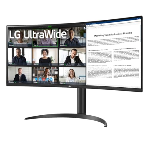LG Electronics Curved UltraWide Monitor 34WR55QK, 34 inch, 1440p, 100Hz, 5ms Response Time, VA Panel, Smart Energy Saving, USB-C (65W Power Delivery), Displayport, HDMI