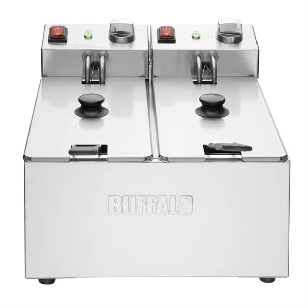 Buffalo Twin Tank Twin Basket 2x3Ltr Countertop Fryer 2x2kW - Kitchen Commercial Stainless Steel Double Deep Fat Fryer Machine for Chips French Fries Donuts CU615
