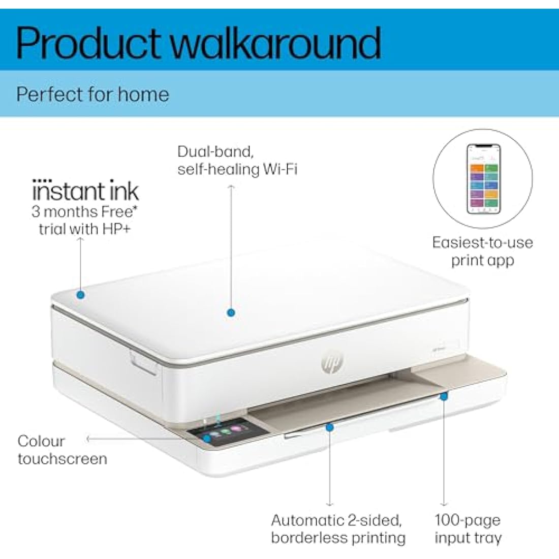 HP Envy 6120e All in One Printer | Perfect for Home | Colour | Wireless | Print, Scan & Copy | 6 months free Instant Ink limited time only | Easy Setup & Reliable Wi-Fi | White