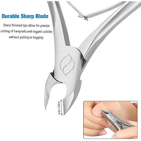 FERYES Cuticle Nippers 1/2 Jaw - Professional Stainless Steel Cuticle Trimmer Scissors and Double Springs Nail Clipper Cutter Remover Pedicure Manicure Tool,FL-N300,Silver