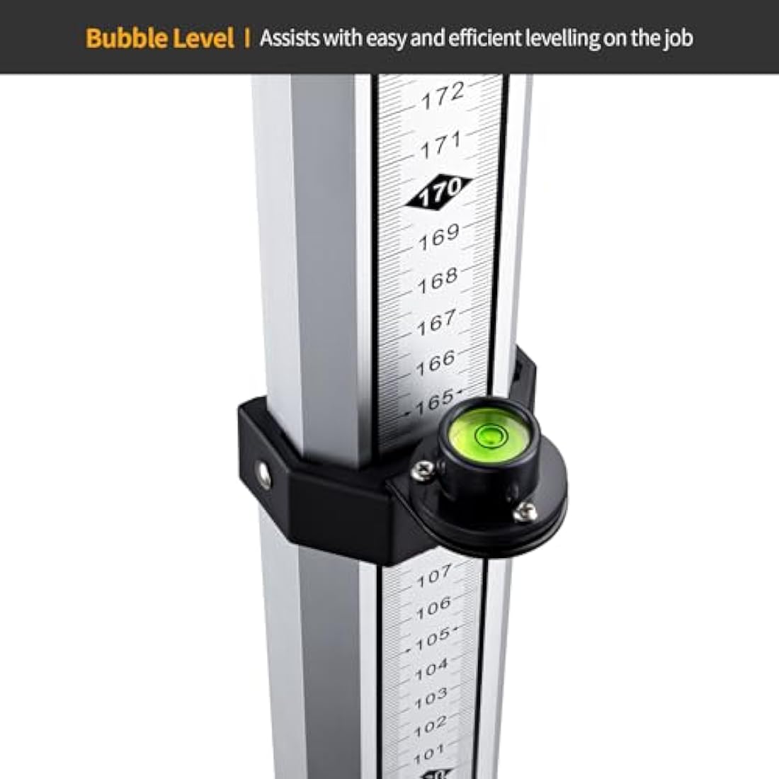 Firecore Levelling Staff, Telescopic Levelling Staff 5m, Aluminium Measuring rods for Cross line Lasers and Rotating Lasers, Measuring Staff with Spirit Bubble, 5m Length in 5 Segments, mm/dm Scale