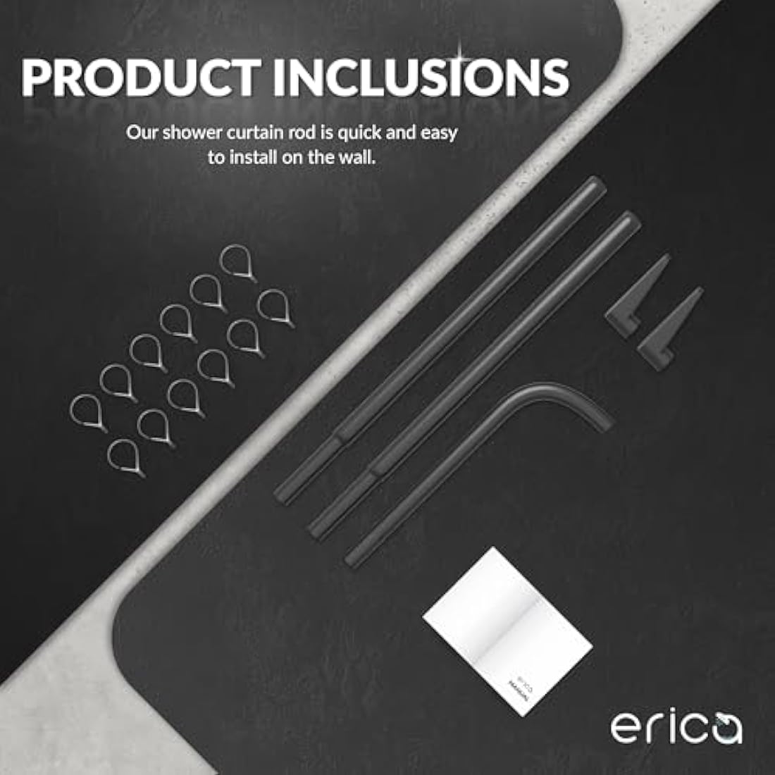 Erica Shower Curtain Rail for Bathtubs, L-Shaped Shower Curtain Pole in three varations 70x90cm / 70x160 cm / 90x140 cm, Wall Mounted Shower Pole, Curved Shower Rail, Black Powder Coated Steel