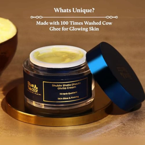 Blue Nectar Shata Dhauta Ghrita Face Cream for Men | 100 Times Washed Ghee Lightweight Men Face Cream for Naturally Glowing Skin (19 Herbs, 50g)