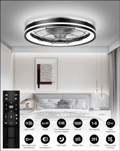 Airwit 48cm Silent Ceiling Fan with Light and Remote Control, Dimmable Lamp Ceiling Fan Modern with DC Reversible Motor, Chandelier Fan for Bedroom,