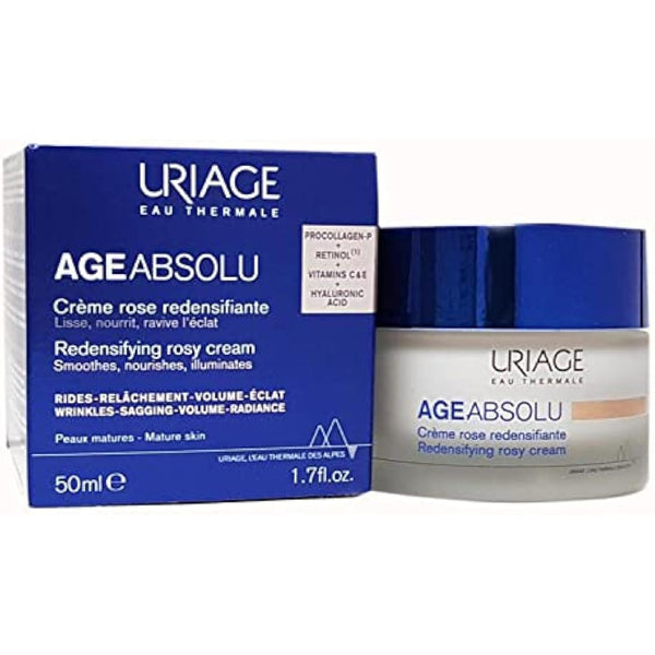 Uriage Age Absolu Anti-Aging Cream I Retinol, Hyaluronic Acid, Vitamins C&E I Booster Procollagen X6. Visibly Reduces Wrinkles. Rosy Creamy Texture for Instant Glow. Exclusive Anti-Aging Patent - 50mL