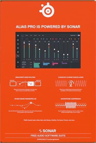 SteelSeries Alias USB Mic for PC — 3x Bigger Capsule for Gaming, Streaming and Podcasting — Sonar for Streamers Audio Software — AI Noise Cancelling — LED Mute & Level Monitoring — Shock Mount - Black