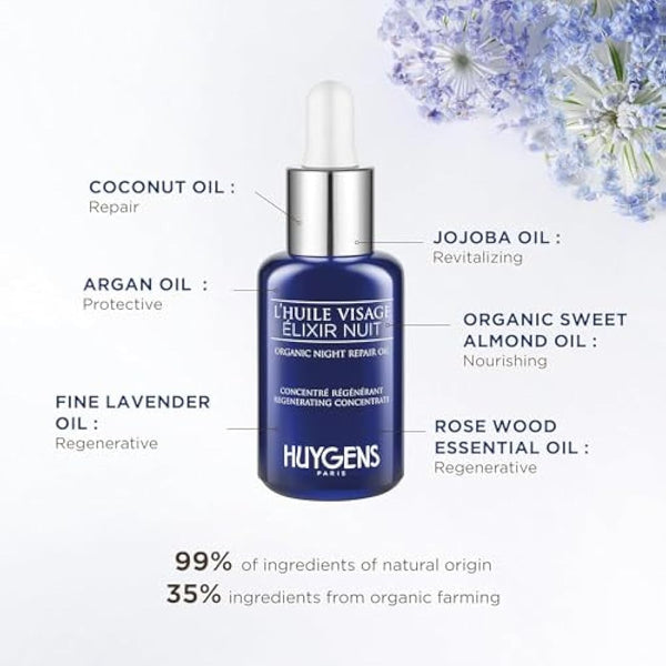 HUYGENS - The Day & Night Duo - 2 x 30ml Face Serums - Day Revitalizing Concentrate and Night Repair Oil - All skin types - 100% Natural - Vegan - Made In France