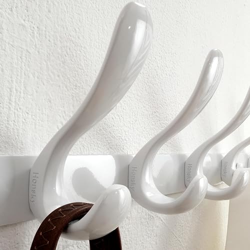 HONSKY Wall Mouted Coat Hooks- Stylish,44cm Metal Coat Rack Wall Mounted,Heavy Duty 6 Hooks Wall Coat Hook for Hanging Coat,Clothes,Hat,Jacket,White(2