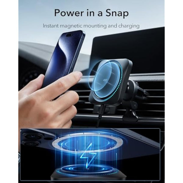 ESR for 15W MagSafe Car Mount Charger - CryoBoost Phone Cooling Faster Charging, Air Vent/Dashboard Magnetic Wireless Car Charger for iPhone 16 15 14 13 12 Pro Max Plus Mini, S25, MagSafe Accessories
