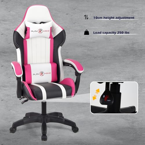 T-THREE.Ergonomic Leather Gaming Chair Height Adjustable with Headrest and Lumbar Support(Orange)