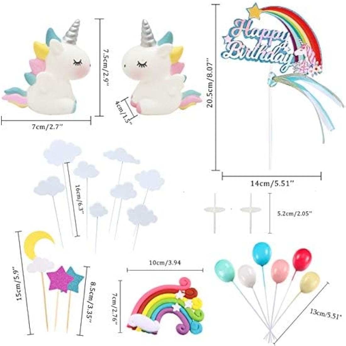 iZoeL 21pcs Unicorn Cake Topper Kit Cloud Rainbow Balloon Happy Birthday Banner Cake Decoration For Boy Girl Kid Birthday