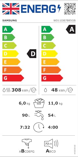 Samsung Series 6 Washer Dryer, AI Energy, Wi-Fi enabled, 9/6kg 1400rpm, White,WD90DG6B85BEU1