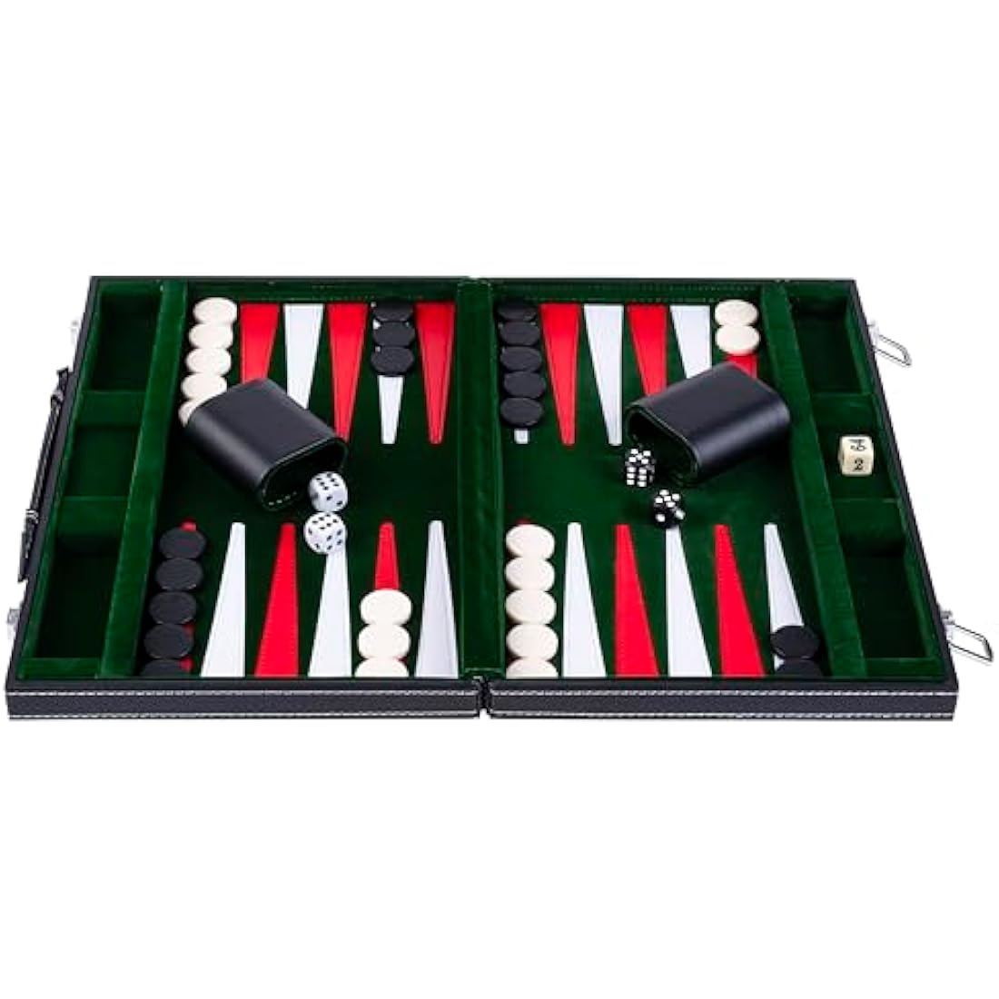 Engelhart- 250517 - Backgammon 15"- Open: 36 x 48 cm - inlaid velvet and stitching leatherette playing field in attache case