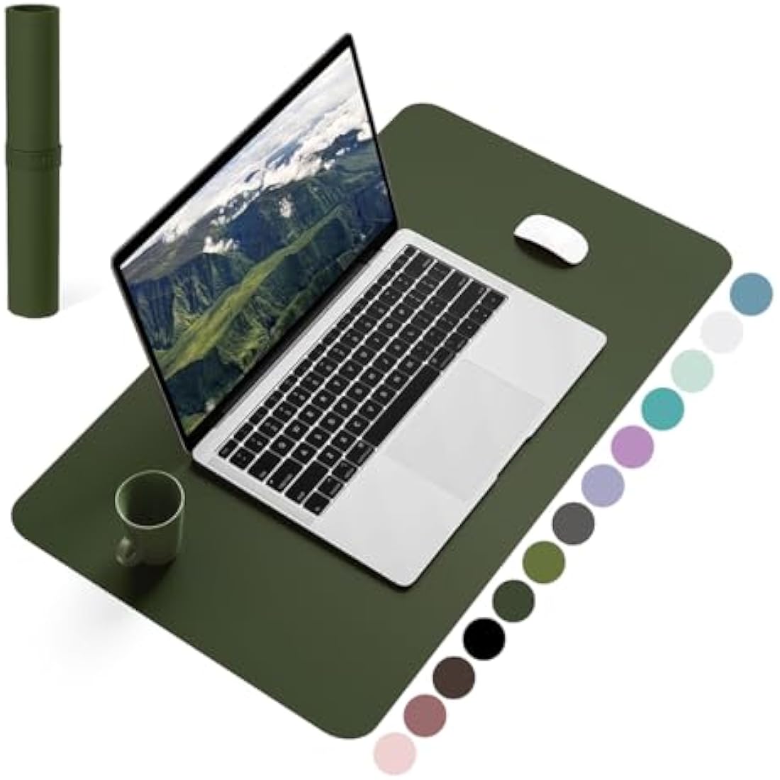 YSAGi Non-Slip Desk Pad, Waterproof PVC Leather Desk Table Protector, Ultra Thin Large Mouse Pad, Easy Clean Laptop Desk Writing Mat for Office Work/Home/Decor (60 x 35 cm, Pine Green)