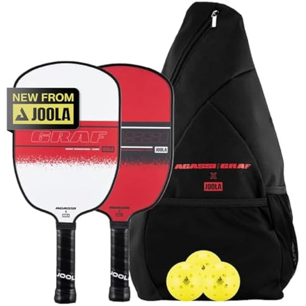 JOOLA Champion 12mm Pickleball Single Paddle or Set - Agassi Shape w/Extended Sweet Spot - Sandblasted Surface Increases Spin & Control - UPA-A Certified - USAP Approved - NFC Chip Enabled