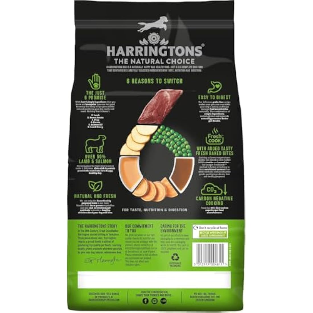 Harringtons Just 6 Complete Grain Free Hypoallergenic Lamb & Veg Dry Adult Dog Food 2kg (Pack of 4) - With Added Fresh Baked Bites
